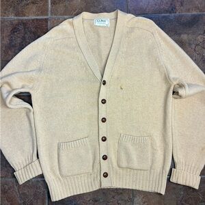 L.L. Bean 80s Camel Hair Men's Beige V-Neck Button Cardigan Sweater
